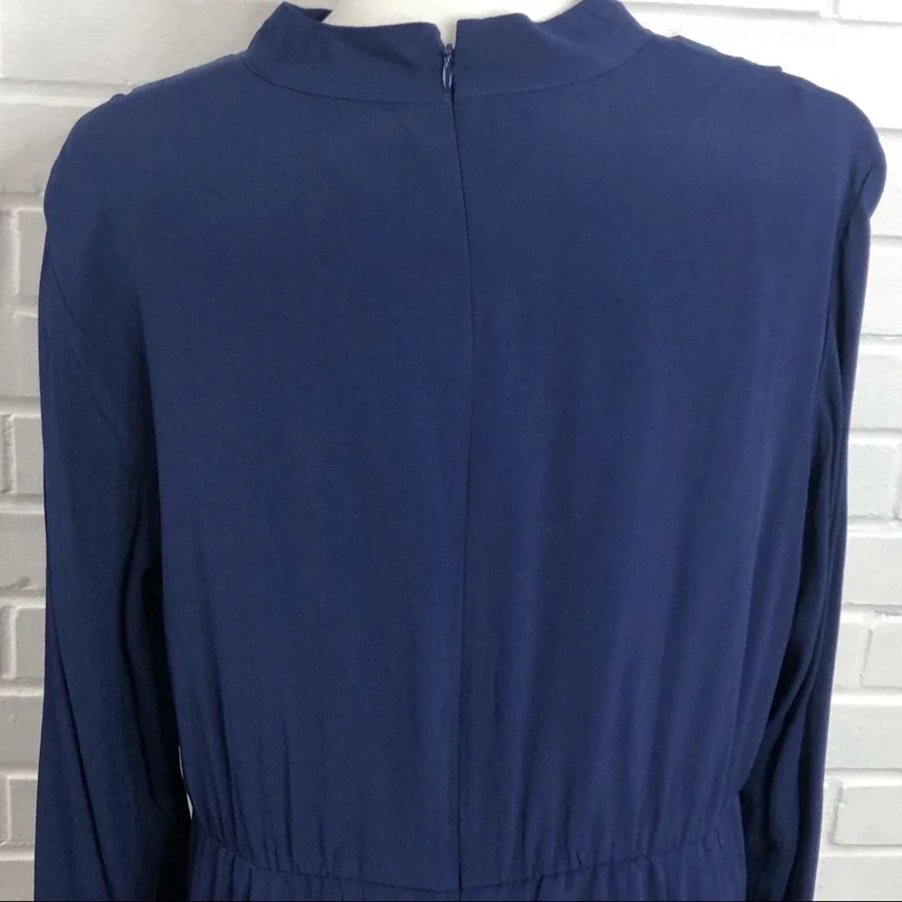 ASOS Boho Embroidered Dress Size 14 Navy Blue Long Sleeve Fit and Flare Modest - Picture 5 of 10